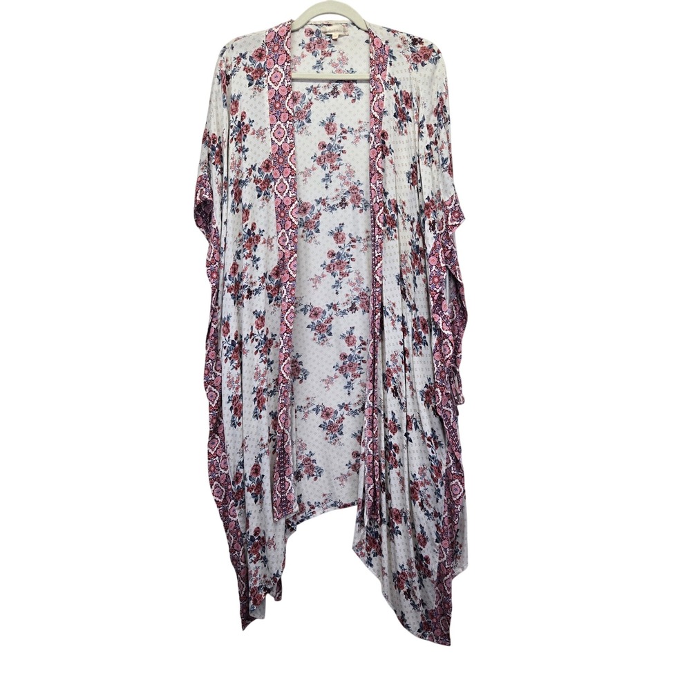 Altar'd State Floral Kimono Wrap Poncho‎ XS Tassel Bohemian Romantic Pink Cream